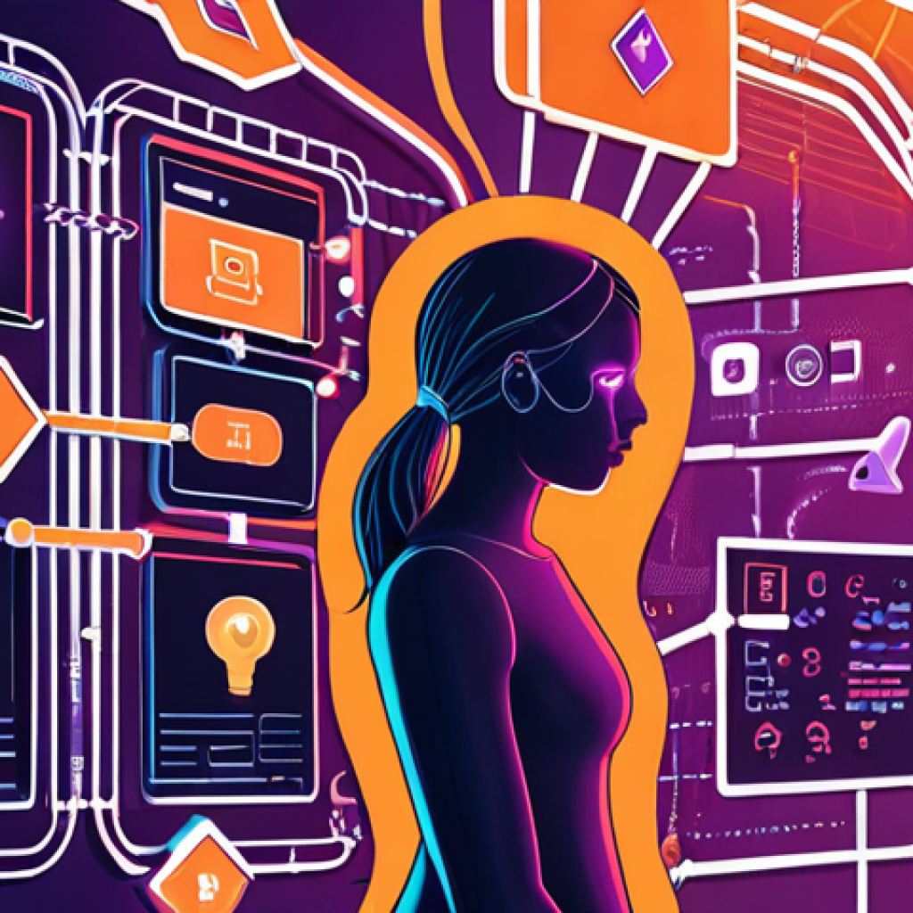 A dynamic and vibrant illustration showing a person transitioning from an initial state of confusion to empowerment in web design. Abstract digital elements like floating wireframes, transforming code snippets, and icons representing no-code/low-code platforms (e.g., Figma, Webflow, AI symbols) surround them. The scene captures the essence of ideas taking shape and the exciting simplification of complex creative processes.