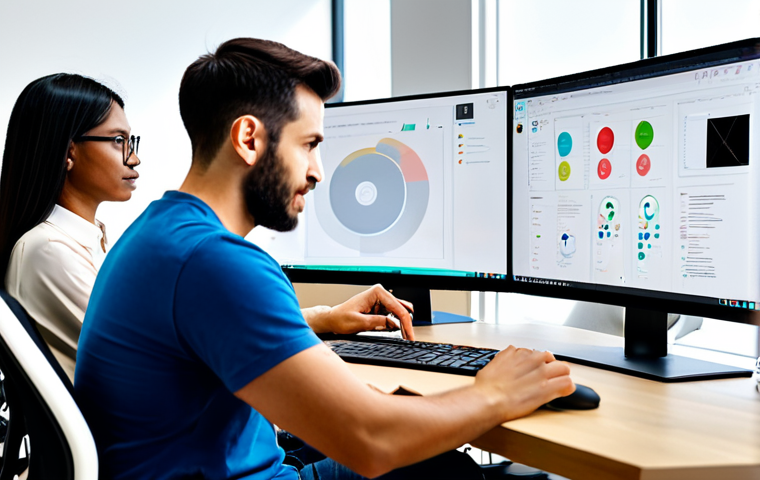 A team of professional web designers and developers, diverse, collaborating seamlessly in a modern, brightly lit open-plan office. They are seated at ergonomic desks, looking at large monitors displaying integrated design software like Figma or Adobe XD, with real-time edits visible. One designer points at a screen, engaging in a discussion with a colleague, showing clear, transparent communication. All individuals are fully clothed in appropriate, modest business casual attire. The atmosphere is collaborative and productive. perfect anatomy, correct proportions, natural pose, well-formed hands, proper finger count, natural body proportions, professional photography, high resolution, safe for work, appropriate content, fully clothed, professional.