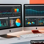 Home 22 웹디자인 색상 이론 정리 - A vibrant digital workspace showcasing a modern web designer’s desk with multiple screens displaying...