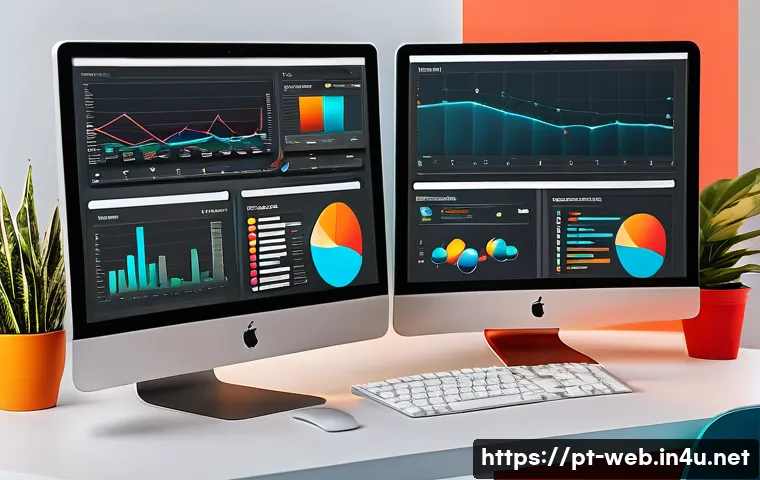 웹디자인 색상 이론 정리 - A vibrant digital workspace showcasing a modern web designer&rsquo;s desk with multiple screens displaying...