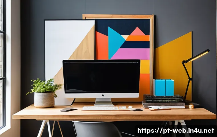 웹디자인에서 창의성 키우기 - A vibrant and modern web design studio workspace inspired by multidisciplinary creativity, featuring...