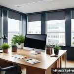 Home 19 웹디자인 자격증 면제 제도 - A modern office scene showing a professional web designer compiling a comprehensive portfolio and or...