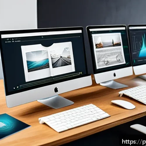Home 30 웹디자인 경력직 이직 팁 - A professional web designer’s modern workspace featuring dual monitors displaying a sleek portfolio ...