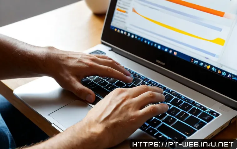 웹디자인 고급 CSS 애니메이션 - Photorealistic close-up of a Portuguese web designer’s hands using a sleek laptop at a sunlit Lisbon...